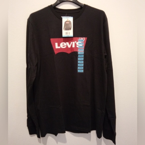NWT 🏔️🥾🌲 LEVI’S BLACK/RED LONG SLEEVE 100% COTTON RED TAG LOGO TSHIRT Mens XL - Picture 6 of 10